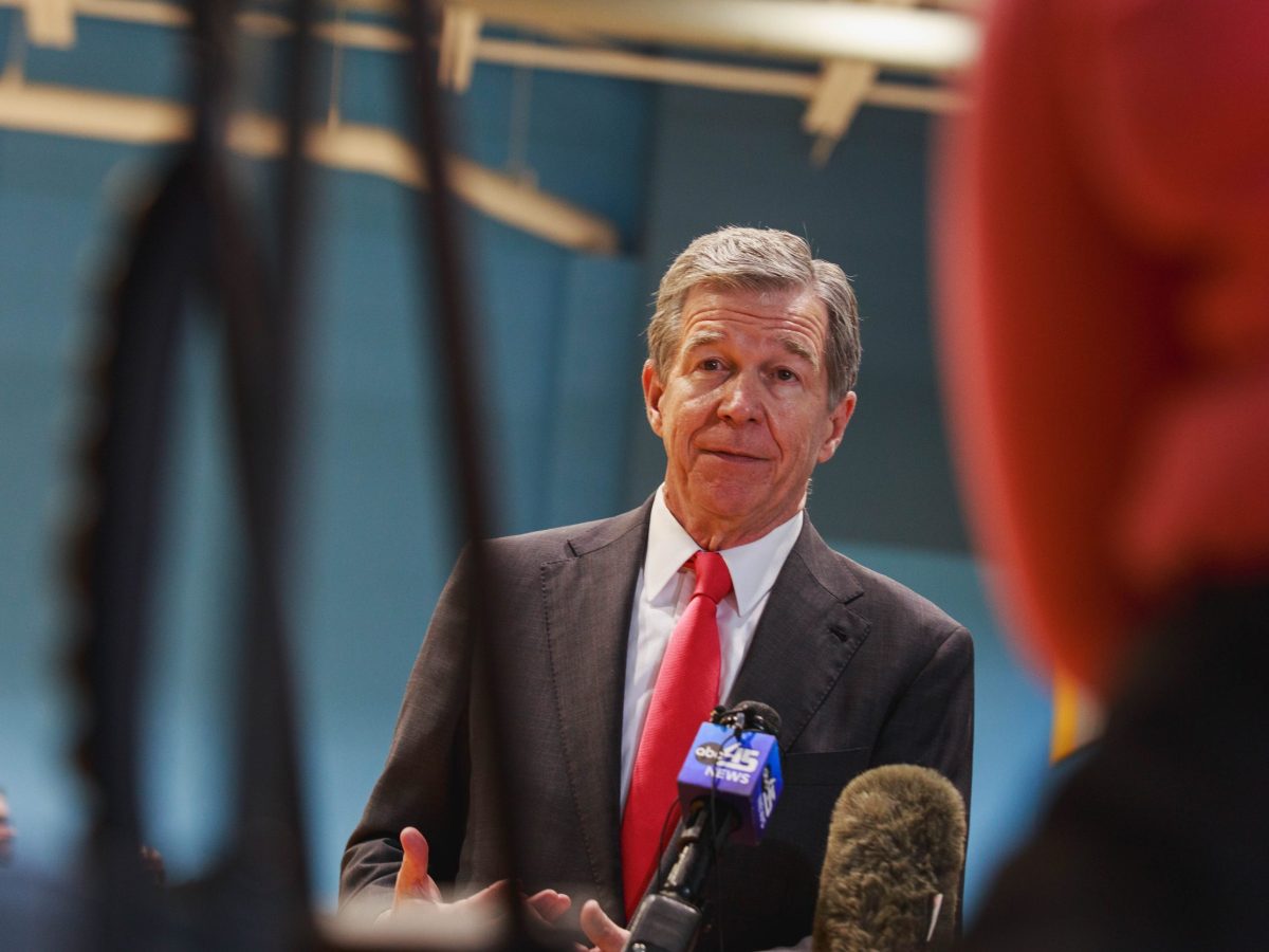 Roy Cooper speaks at a political rally in North Carolina