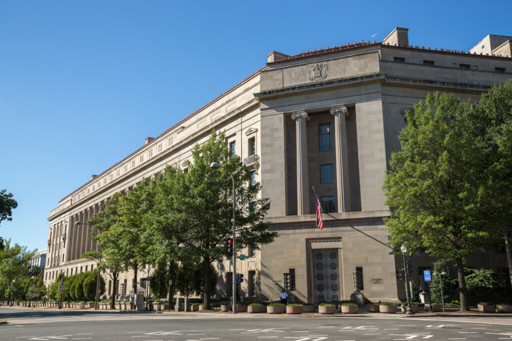 A photo of city hall in Chicago with the Chicago Sun Times covering election administration news