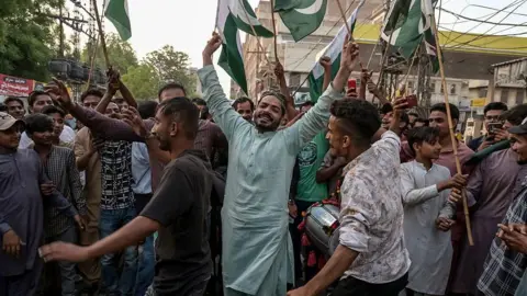 Crowds gathered to celebrate the latest India Pakistan ceasefire agreement