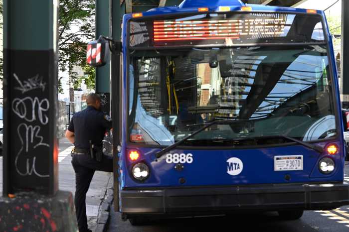MTA shuttle bus at incident scene in Brooklyn