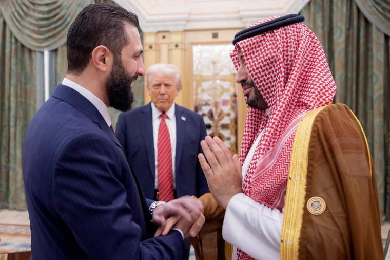 Ahmed al-Sharaa meeting global leaders in Riyadh, symbolizing Syria's new era